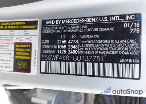 2016 Mercedes-Benz C 300 Sport 4Matic from USA, damaged, VIN 55SWF4KB3GU137751